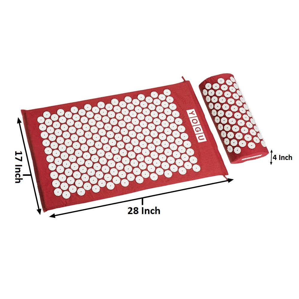Acupressure Mat and Pillow Set for Back & Neck Pain Relief - Muscle Relaxation Therapy for Stress, Sciatica & Body Tension (Red) - Perfect for Home, Office & Post-Workout Recovery