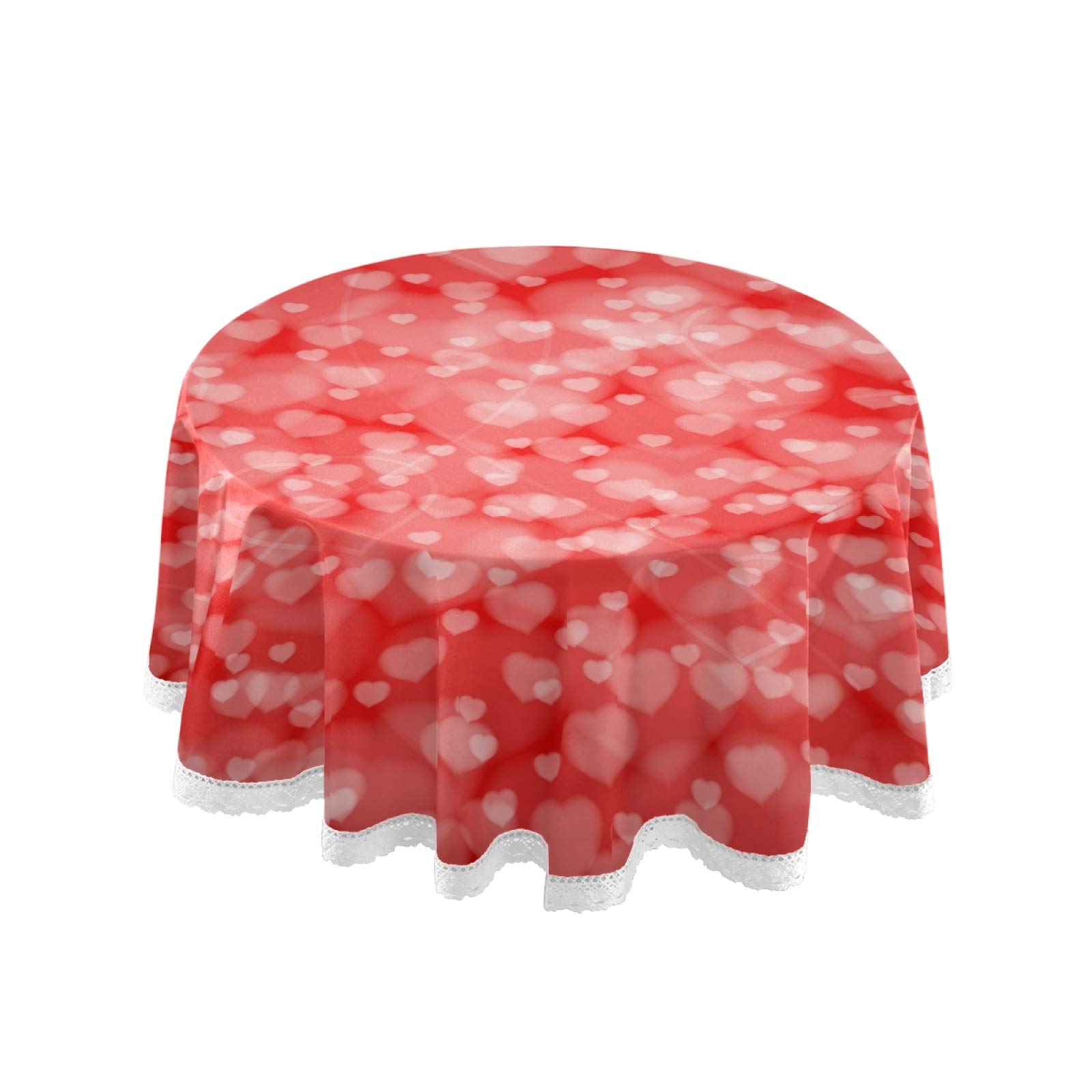 Valentine's Day Red Hearts Floral Round Tablecloth - 60 Inch Washable Polyester Table Cover for Romantic Dinner, Kitchen Decor, Party Picnic & Holiday Celebrations