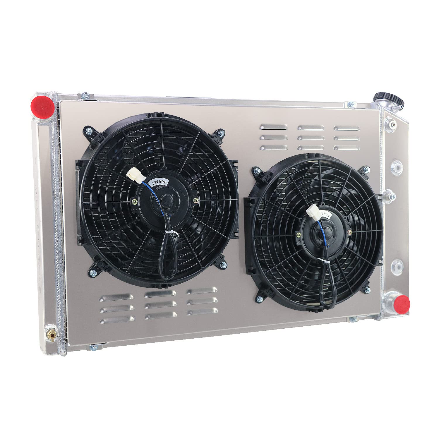 High-Performance 3 Row Aluminum Radiator with Fan Shroud & Relay Kit - Compatible with 1973-1980 Chevy/GMC C/K 10 20 30 Pickup Suburban, 1970-1981 Camaro, 1978-1987 Monte Carlo, 1978-1988 Cutlass Supreme & More - Perfect for Engine Cooling & Restoration Projects