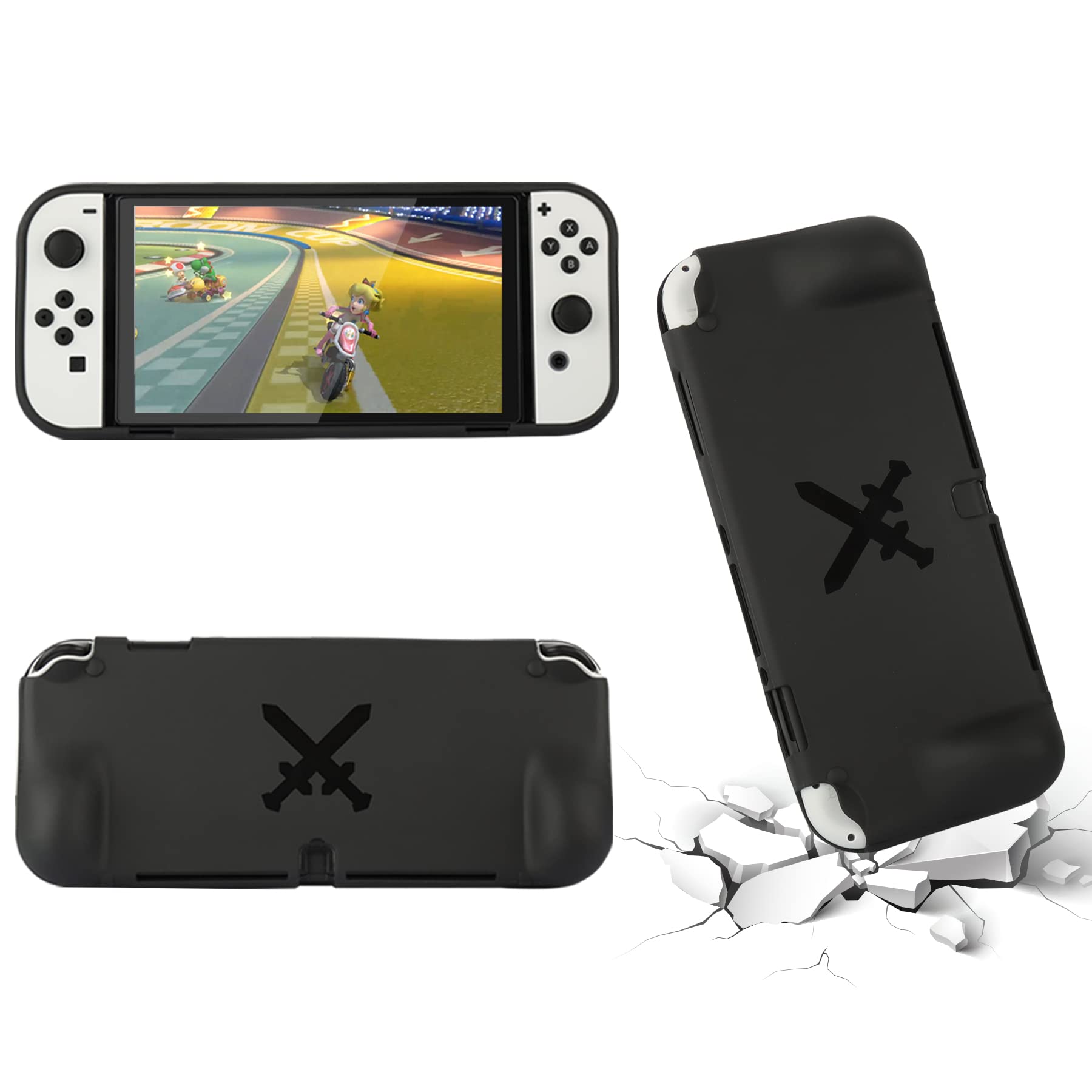 Nintendo Switch OLED Model (2021) Accessories Bundle - 23-in-1 Family Party Kit with Carrying Case, Joy-Con Charging Dock, Grips, Covers, Steering Wheels, Mount & Screen Protectors - Perfect for Gaming Parties, Travel & Home Entertainment