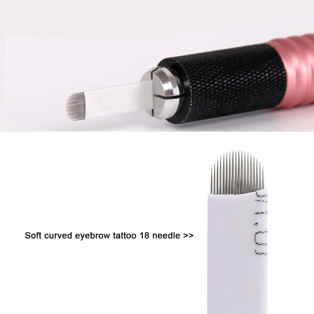 50 Pack Curved 18-Pin Microblading Blades for Semi-Permanent Eyebrow Tattoo - Professional Brow Shaping & Hair Stroke Technique for Natural-Looking Results (Perfect for Salon, Spa & Home Use)