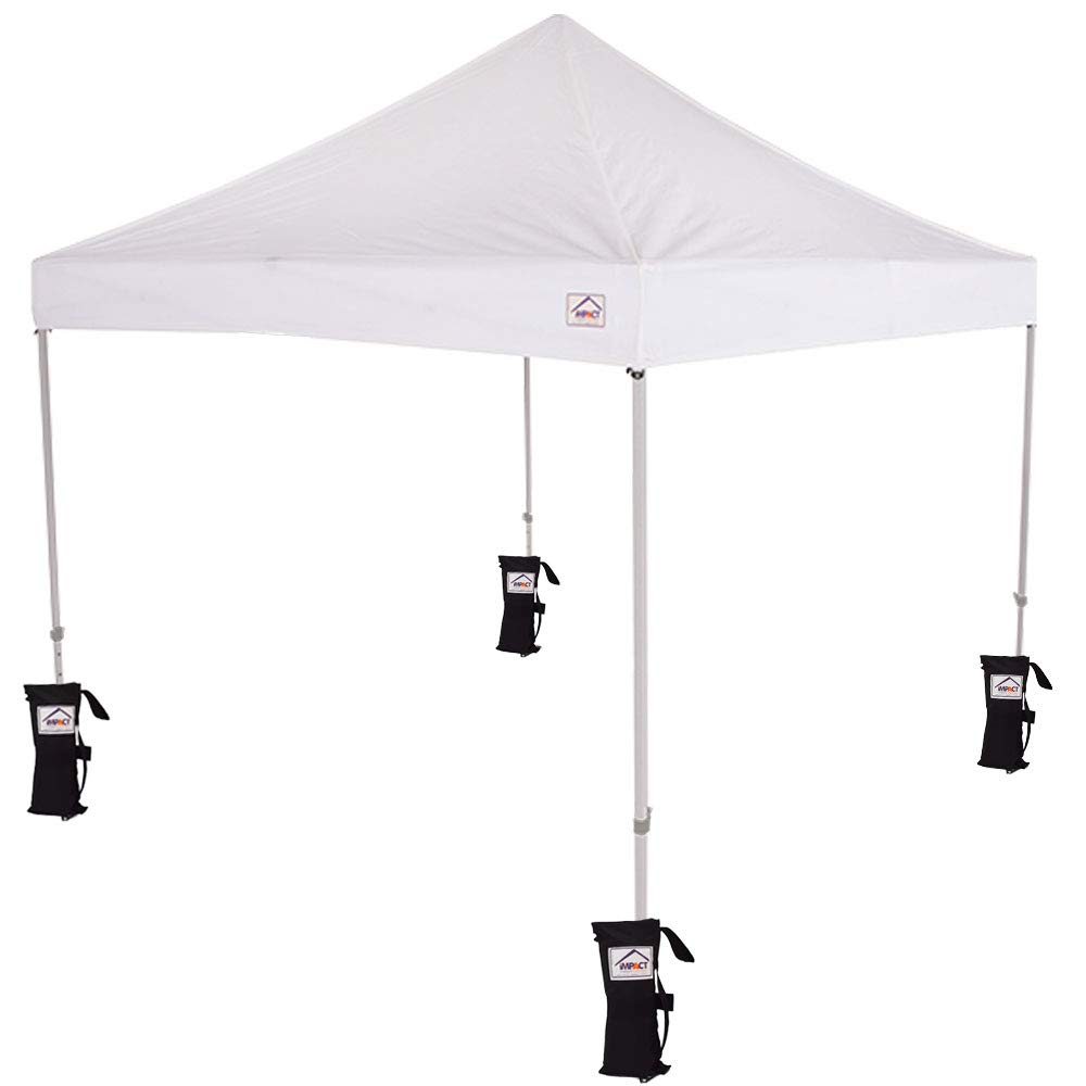 10' x 10' Pop Up Canopy Tent with Powder Coated Steel Frame - Includes 4 Weight Bags & Roller Carry Bag - White Outdoor Party Tent for Picnics, Beach, Camping, and Backyard Events