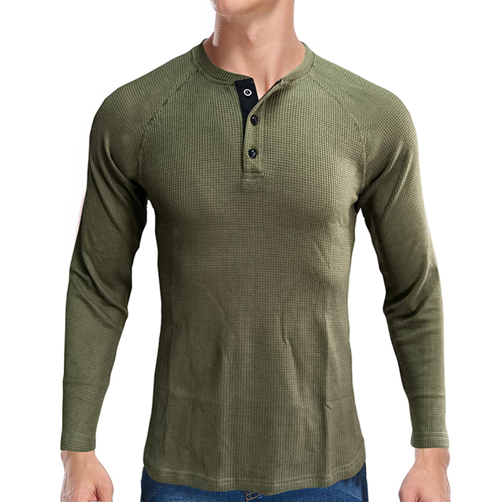 Men's Slim Fit Long Sleeve Henley Shirt - Waffle Knit Crewneck Pullover Top with Front Placket | Casual Wear, Layering & Outdoor Activities