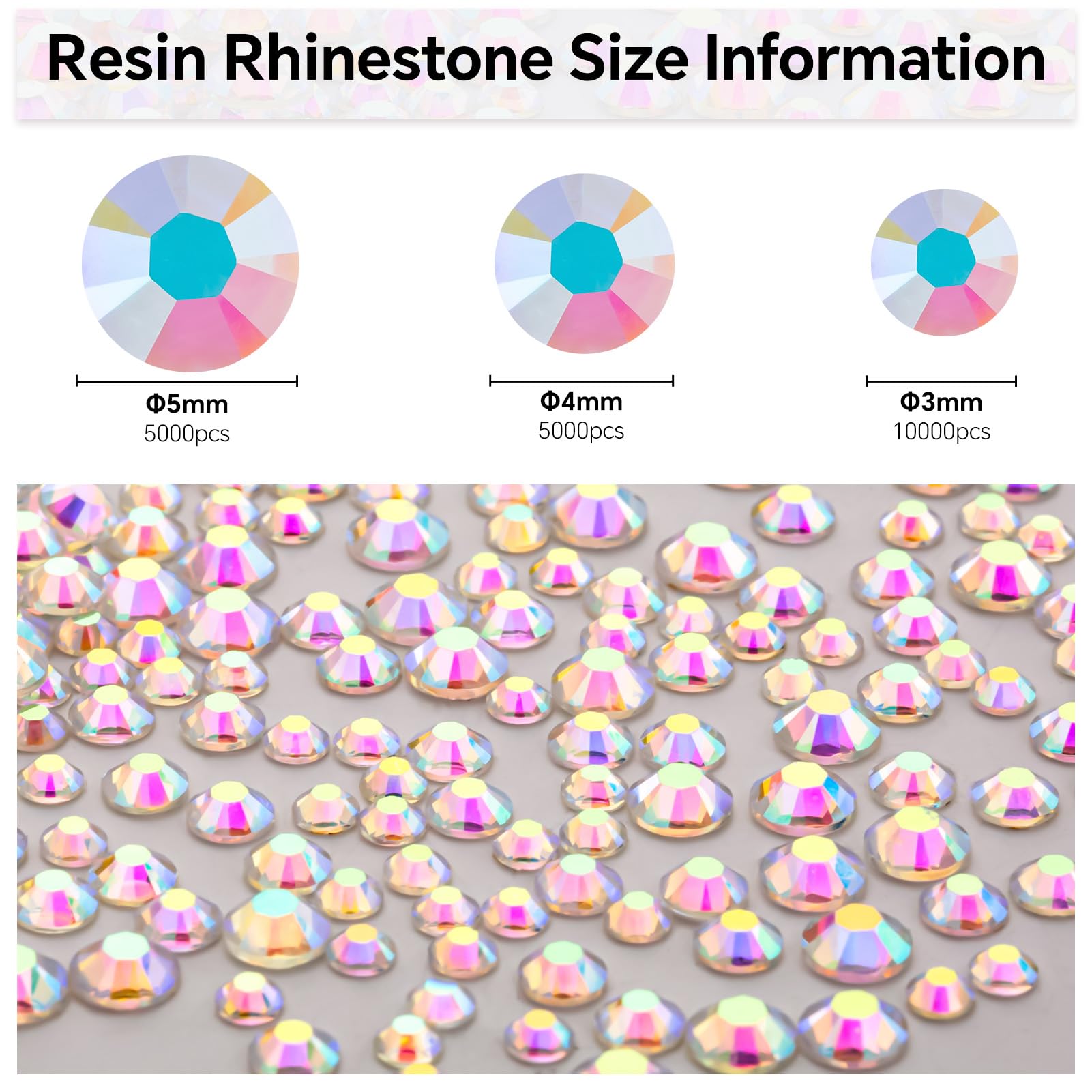 10000PCS 3mm Transparent AB Rhinestones Bulk - Flat Back Round Jelly AB Crystal Gems for Crafts, Nail Art, Face Jewelry, Tumbler Decoration & Clothing Accessories | Non-Hotfix Wholesale Rhinestones for DIY Projects & Handmade Decor