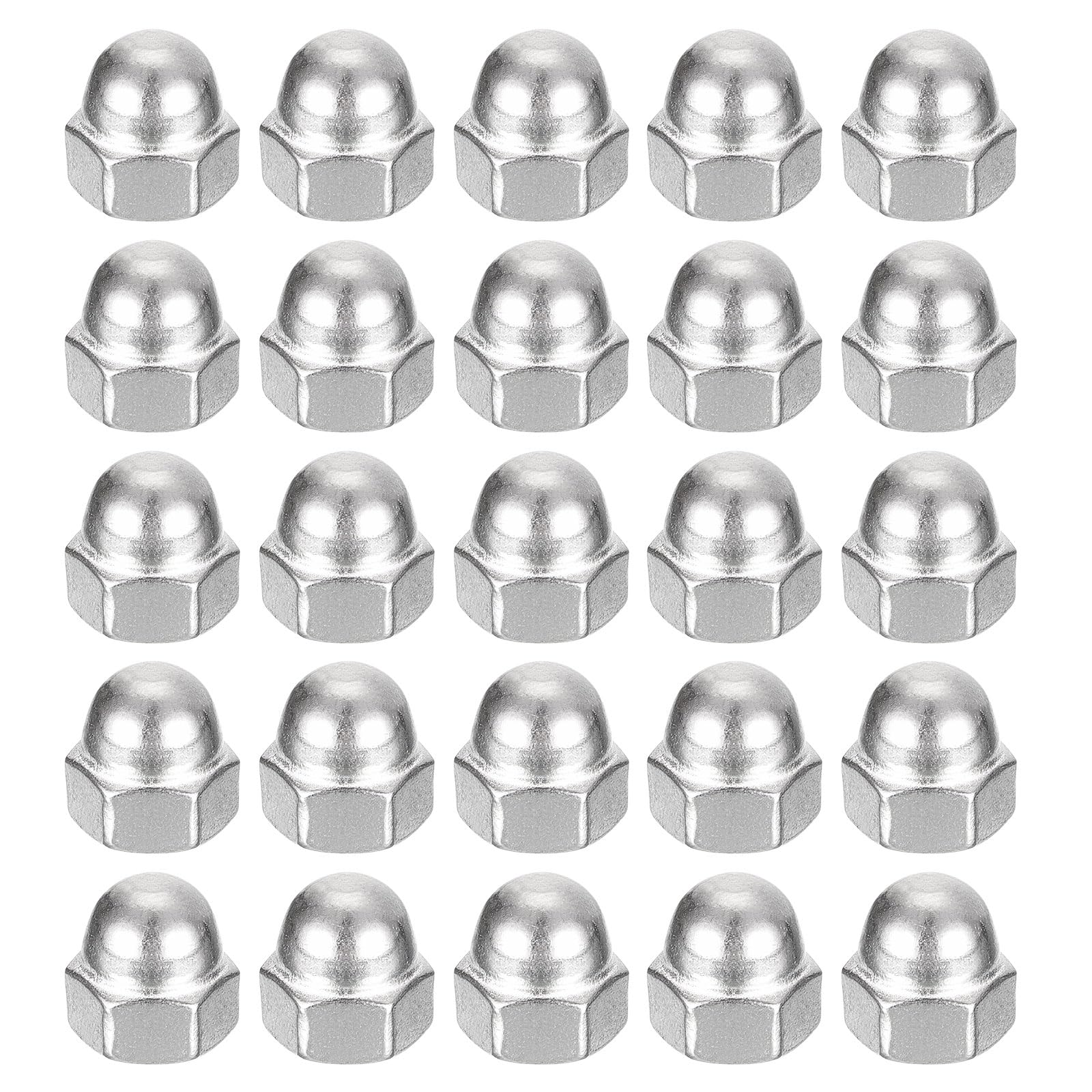 uxcell 25pcs #10-24 Acorn Cap Nuts, 304 Stainless Steel Hex Dome Head Nuts for Fasteners - Rustproof Hardware for Furniture, Automotive & DIY Projects (Silver)