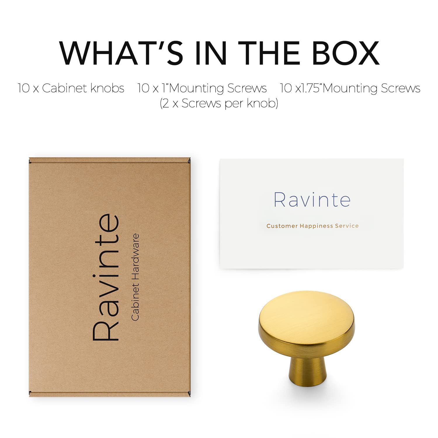 Ravinte 10 Pack 1-1/4 Inch Solid Brushed Brass Cabinet Knobs - Round Dresser Drawer Pulls for Kitchen Cabinets, Cupboards & Furniture - Elegant Gold Hardware for Home & Office Organization