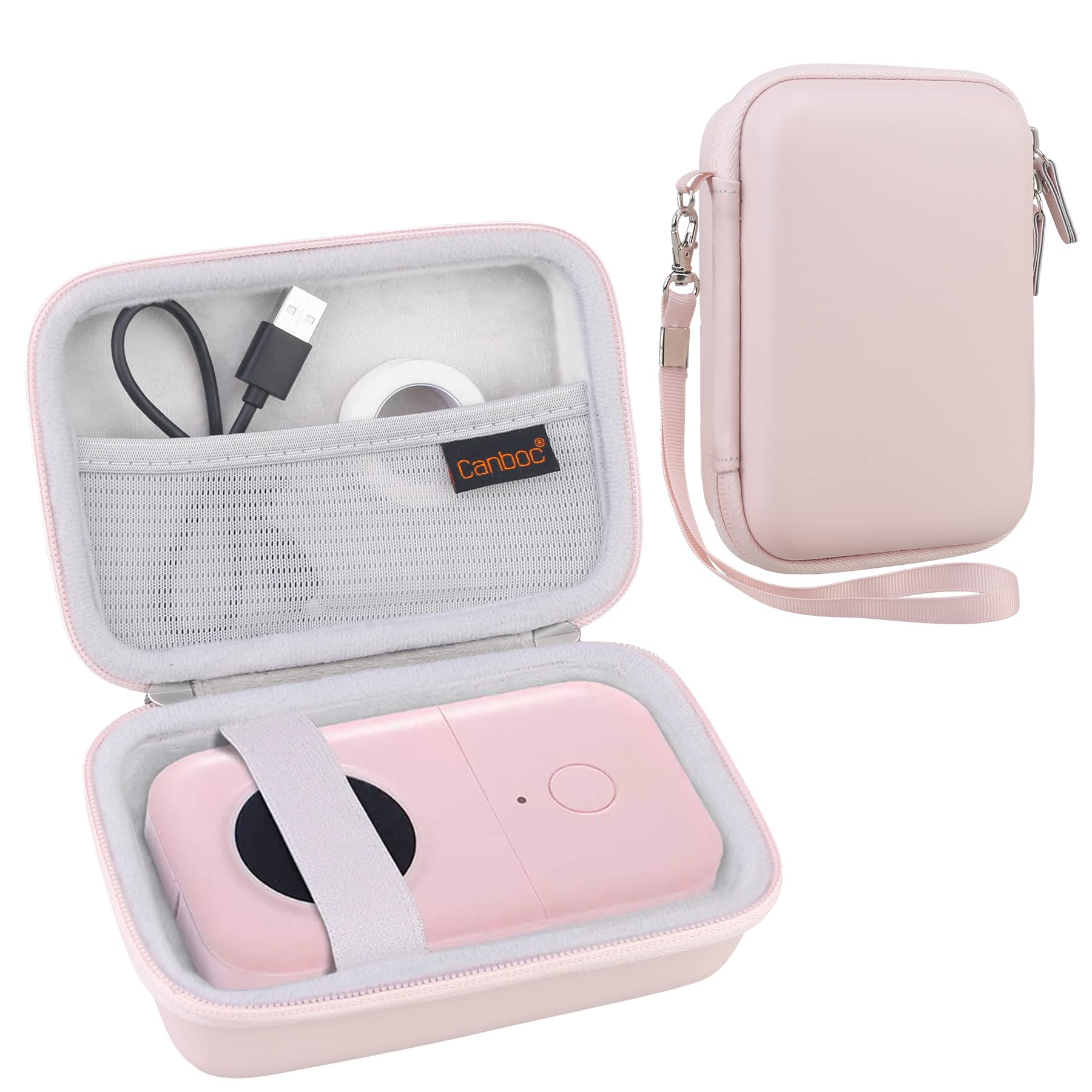 Canboc Hard Case for Phomemo D30 D35, Memoking D30, NIIMBOT D11 - Portable Protective Storage Bag for Bluetooth Label Makers - Fits Thermal Label Printer, Paper Tapes & Cables (Pink) - Perfect for Office, Home & Travel Organization