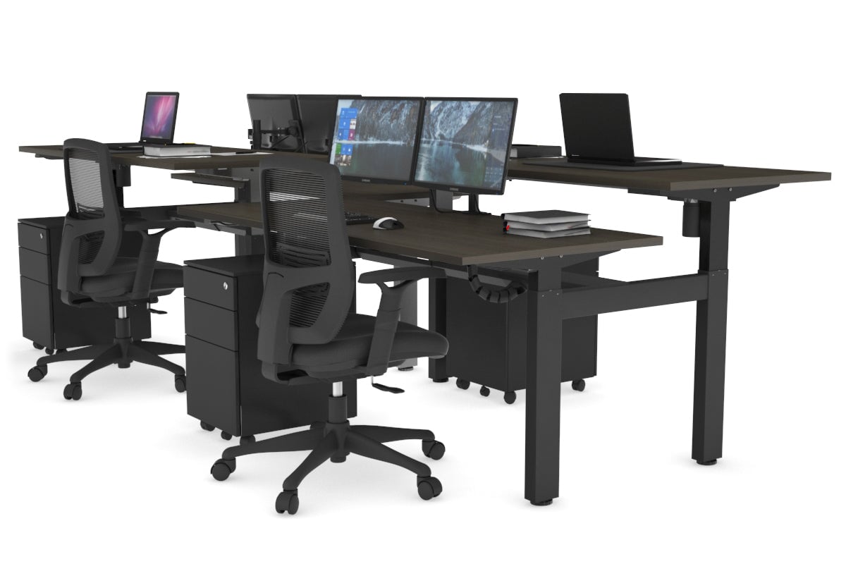 Adjustable 4-Person H Bench Workstation - Black Frame [1200L x 700W] - Perfect for Office, Workshop & Collaborative Workspaces