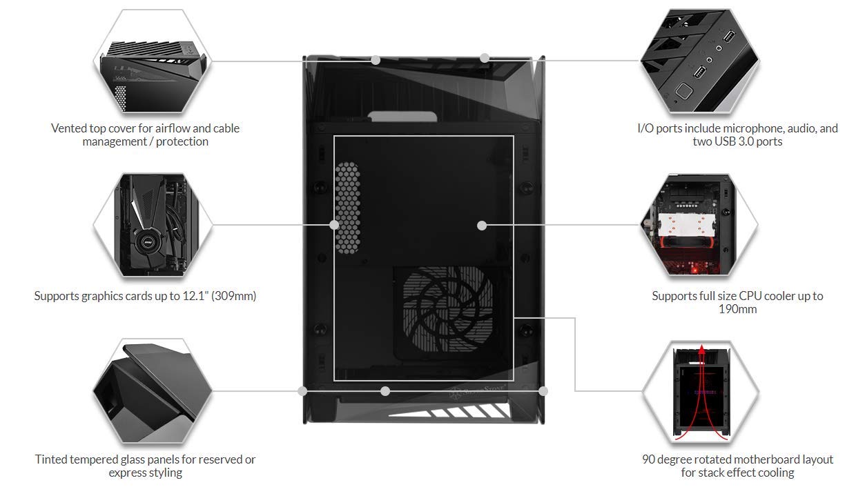 SilverStone Technology LD03B Mini-ITX PC Case - Compact Vertical Design with Tempered Glass Side Panel | Perfect for Small Form Factor Gaming & Home Theater PC Builds