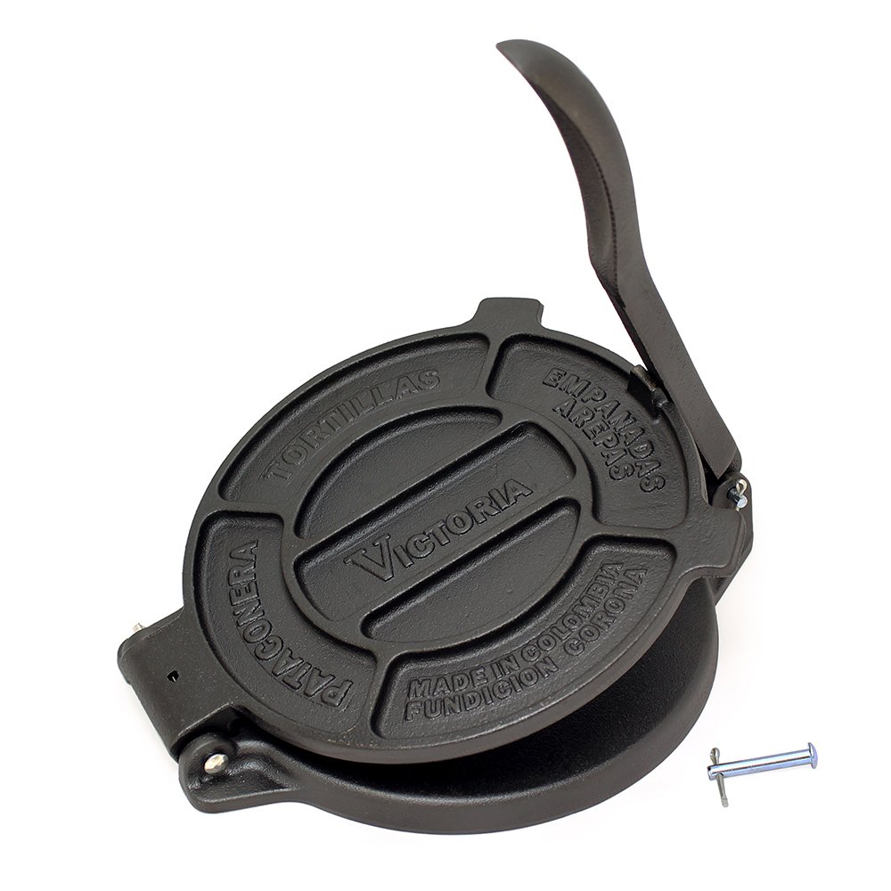 Victoria 8-Inch Cast Iron Tortilla Press - Heavy Duty Tortilla Maker for Flour, Roti & Dough - Pre-Seasoned with Flaxseed Oil (Black) - Perfect for Homemade Tortillas, Flatbreads & Authentic Mexican Cooking