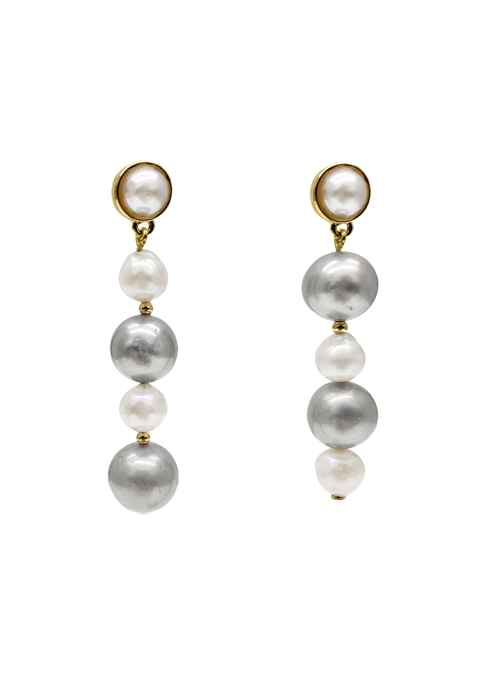 Classic White and Gray Freshwater Pearl Stud Earrings for Women - Hypoallergenic, Elegant Gift for Wedding, Party & Everyday Wear LE046
