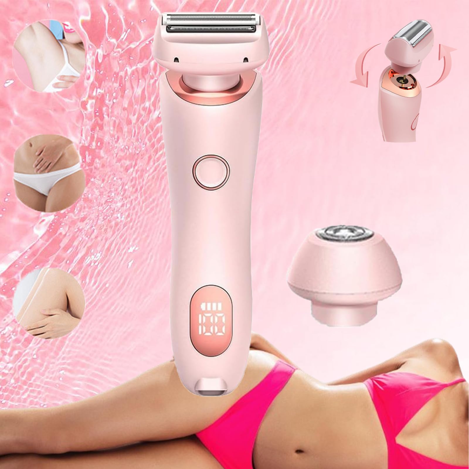 Lumina Ultraglide Pro 2-in-1 Electric Shaver & Razor for Women - Pink Rechargeable Cordless Wet/Dry Hair Removal - Perfect for Legs, Underarms & Bikini Area - Smooth Skin at Home or Travel