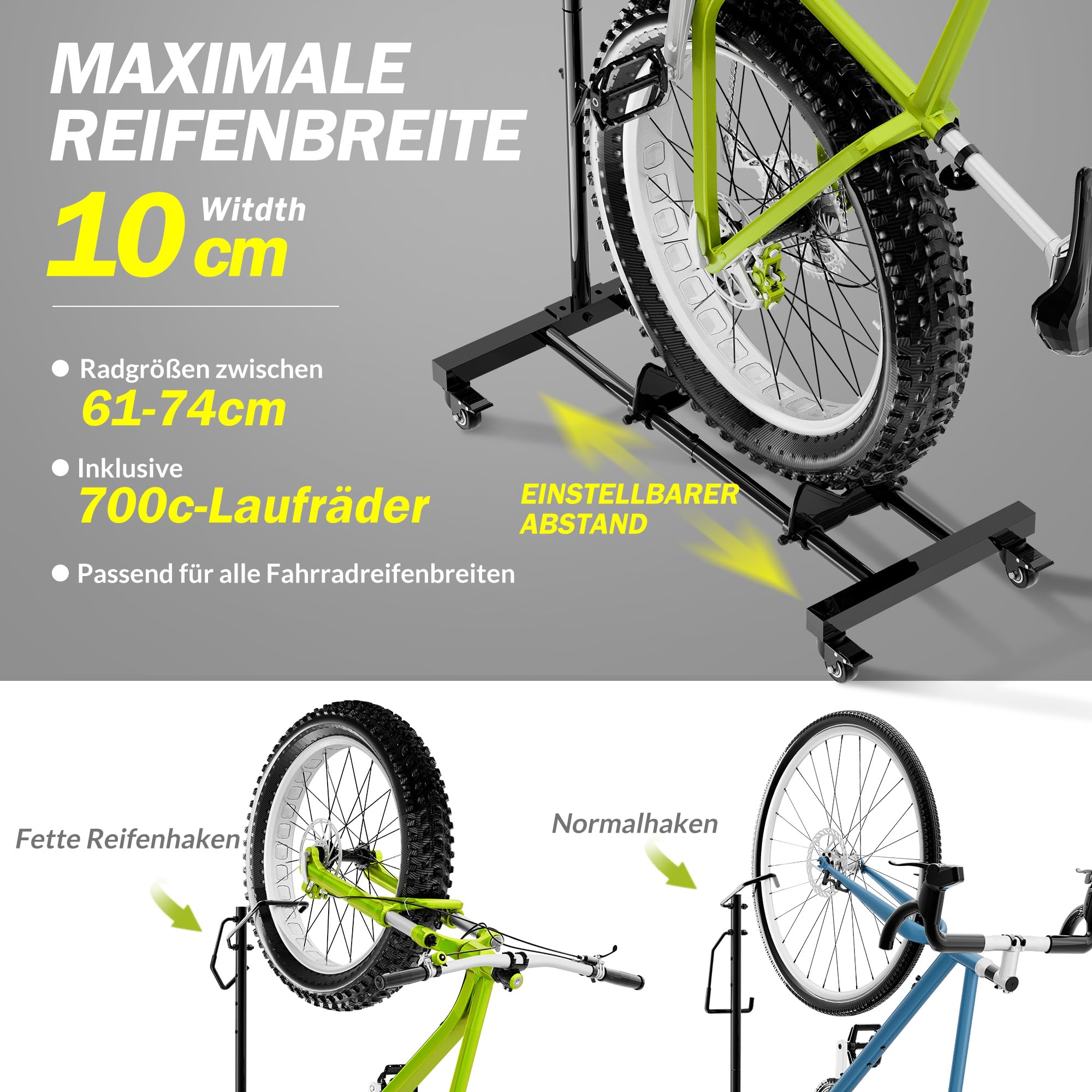 Adjustable Upright Bike Stand - Vertical & Horizontal Bike Storage Rack for Apartments, MTB & Road Bikes - Fits Wheels up to 29