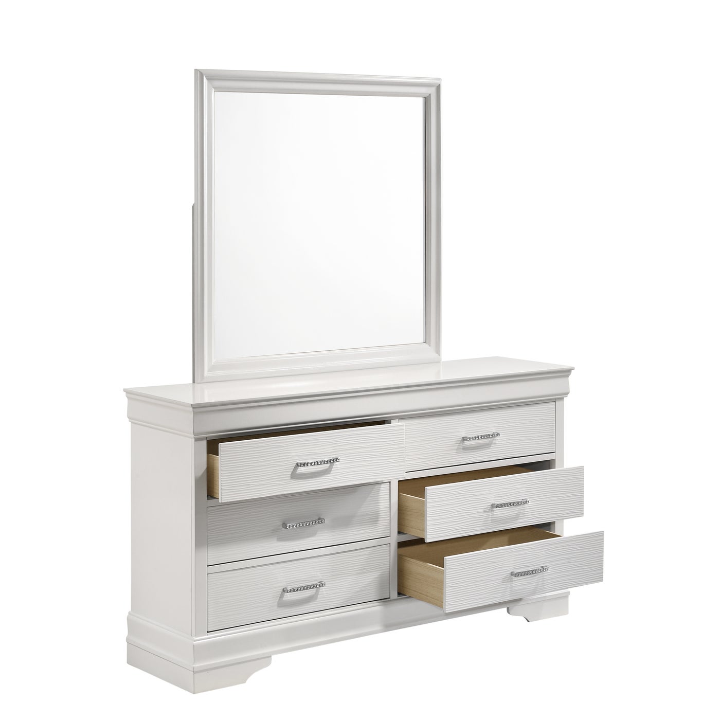 Brooklyn White Collection Dresser with Mirror - Modern Bedroom Dresser with 6 Drawers & Full-Length Mirror, Perfect for Master Bedroom, Guest Room, or Apartment Storage Organization