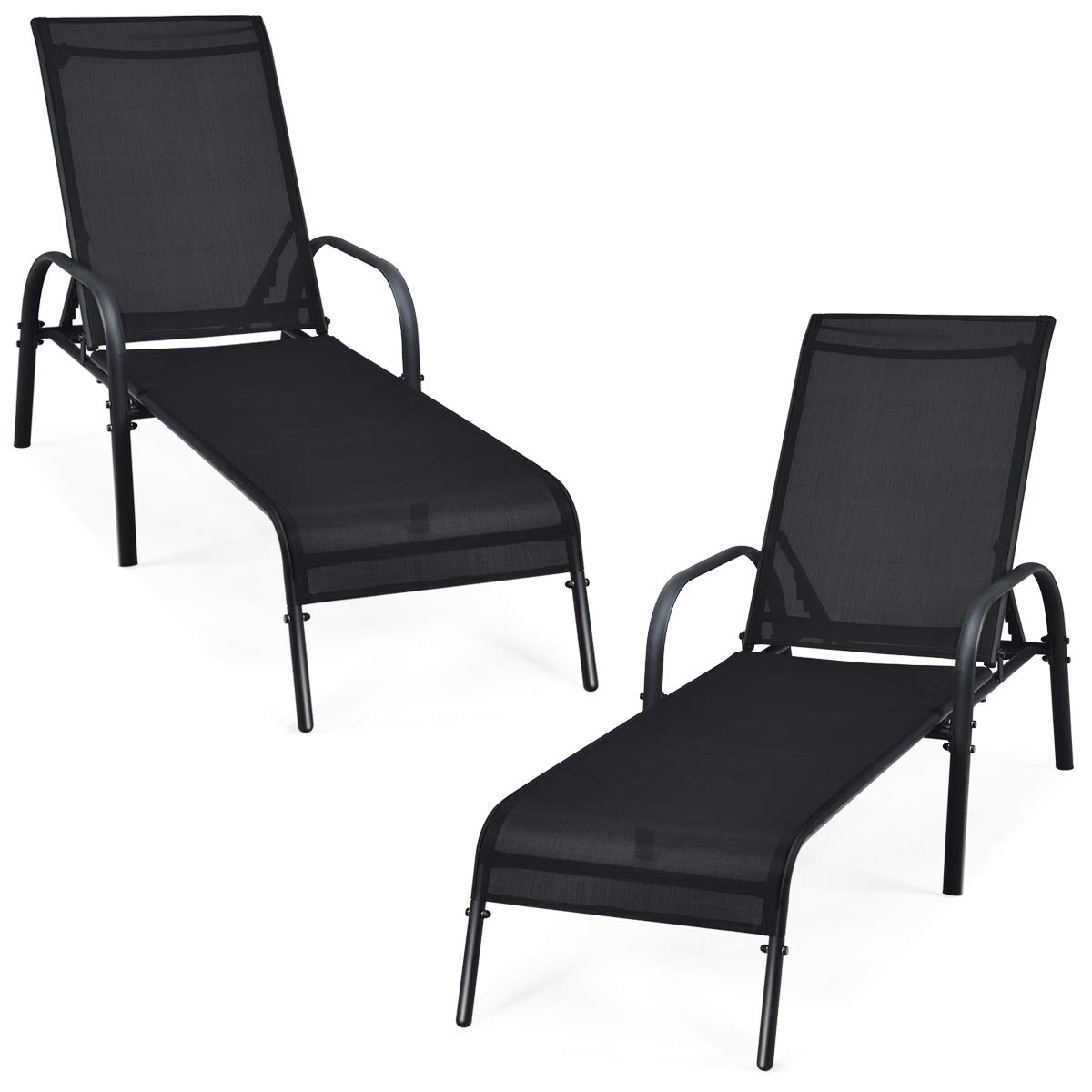 Tangkula 2-Pack Outdoor Lounge Chairs - Adjustable Reclining Poolside Chaise Lounges with Heavy Duty Steel Frame for Garden, Patio, Balcony | Perfect for Sunbathing, Relaxing by the Pool or Backyard Lounging