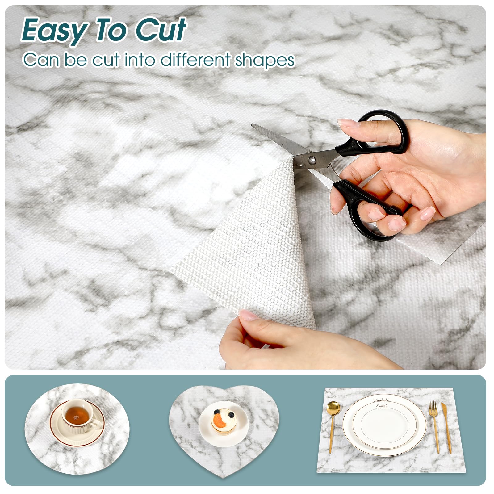 Non-Slip Drawer & Shelf Liner - Waterproof Washable Cabinet Mat for Kitchen & Bathroom - Strong Grip Non-Adhesive Shelf Protector - White Marble Pattern (12