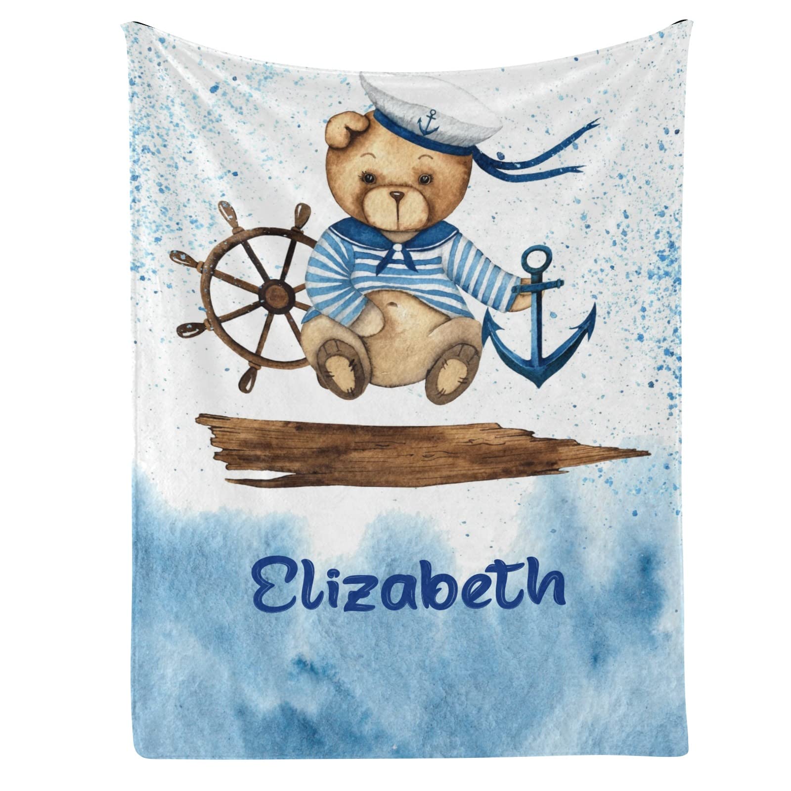 Personalized Baby Blanket with Name - Custom Nautical Anchor Bear Design, 30x40 Inch Soft Swaddling Blanket for Newborn Boys & Girls | Perfect for Nursery, Baby Shower Gift & Photo Props