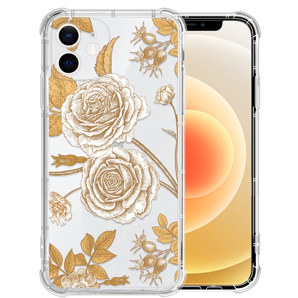 Golden Rose Design Shockproof Clear Soft TPU Case for iPhone 11 (6.1 inch) - Trendy Protective Phone Cover for Women & Girls | Perfect for Everyday Use, Work & Travel