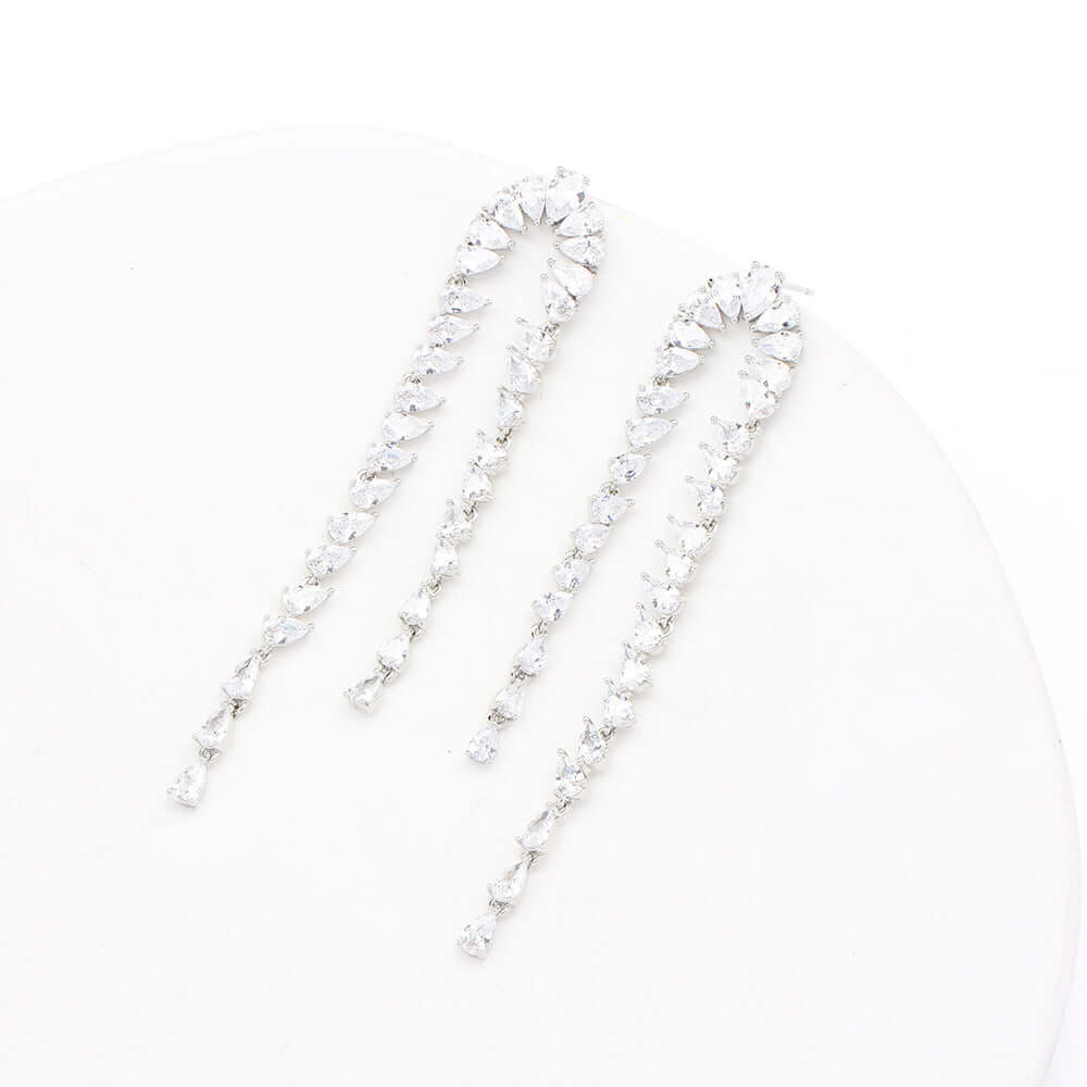 Luxury Teardrop Zircon Waterfall Fringe Earrings for Women - Elegant Crystal Dangle Earrings for Party, Wedding & Evening Events | R5347