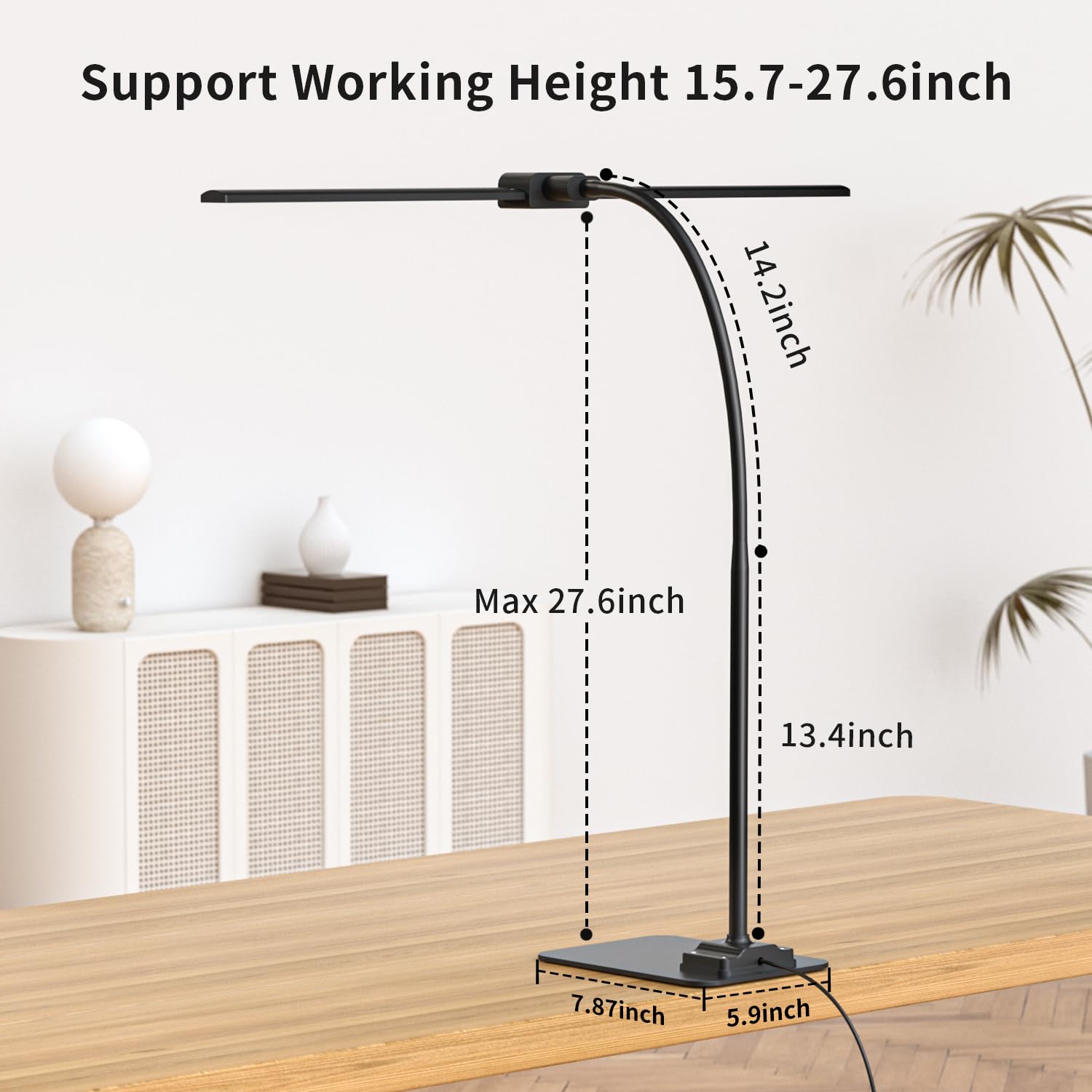 KableRika Dual LED Desk Lamp - Adjustable Brightness Eye-Caring Light for Home Office, Reading & Computer Work - Dimmable Task Lighting with Sturdy Base - Perfect for Studying, Drafting & Nighttime Workspaces