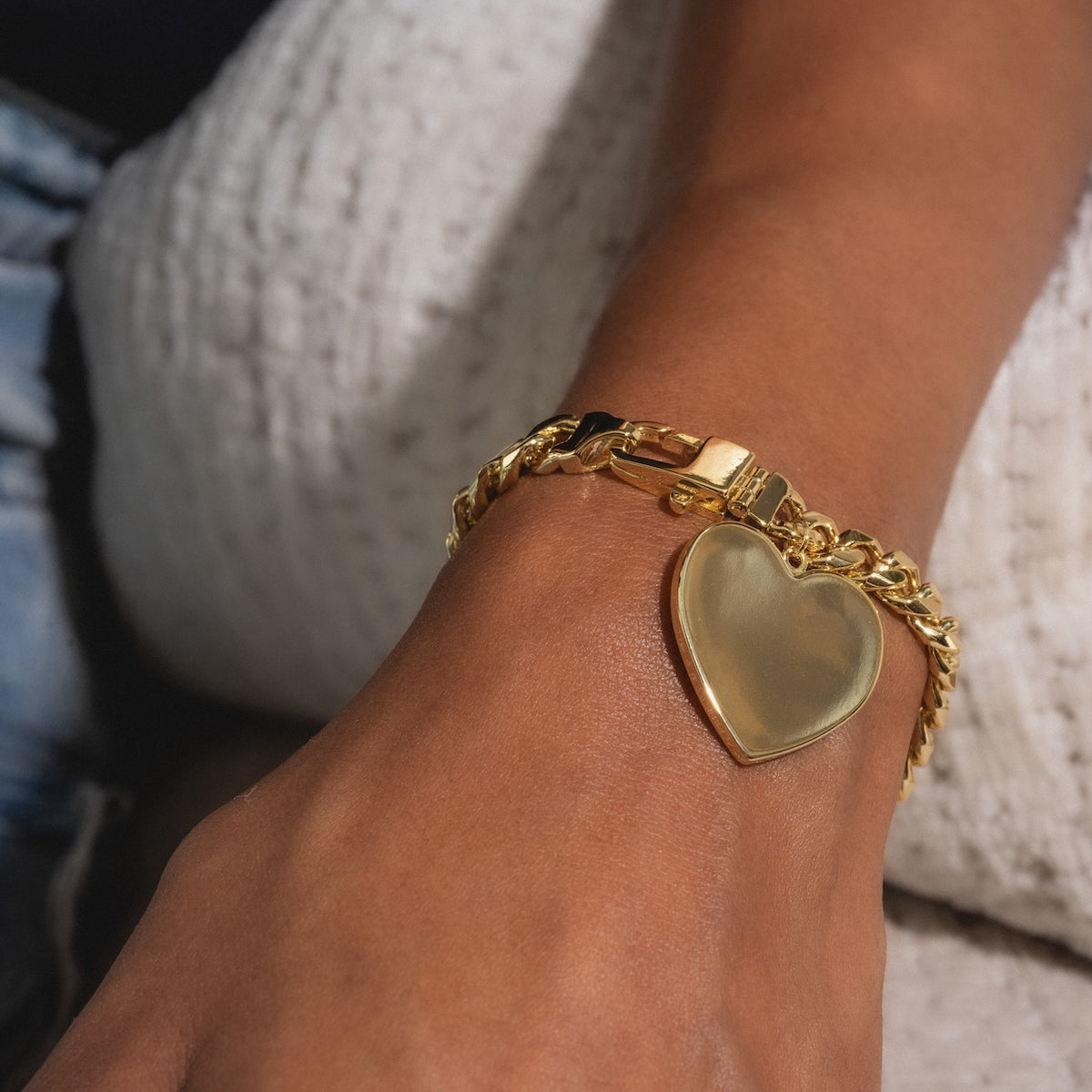 Julian XL Heart Cuban Chain Bracelet for Men & Women - 14K Gold Plated Stainless Steel Link Bracelet - Perfect for Valentine's Day Gifts, Anniversary & Everyday Fashion Jewelry