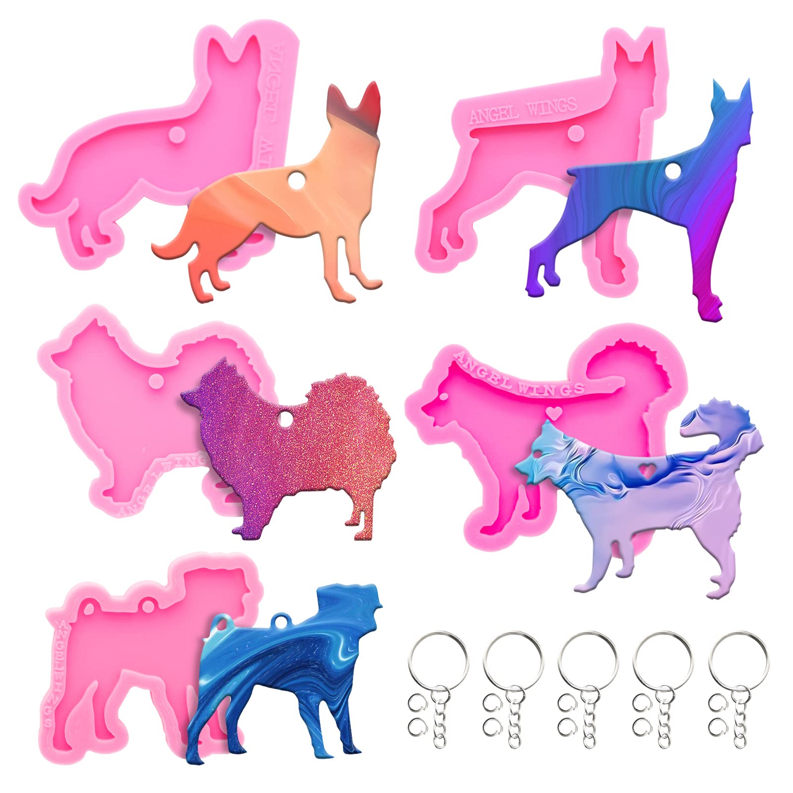 65Pcs Epoxy Resin Molds Kit - 5 Dog Shape Silicone Molds for DIY Resin Casting, Jewelry Making, Keychains & Pet Tags | Polymer Clay Molds for Crafts, Gifts & Home Decor