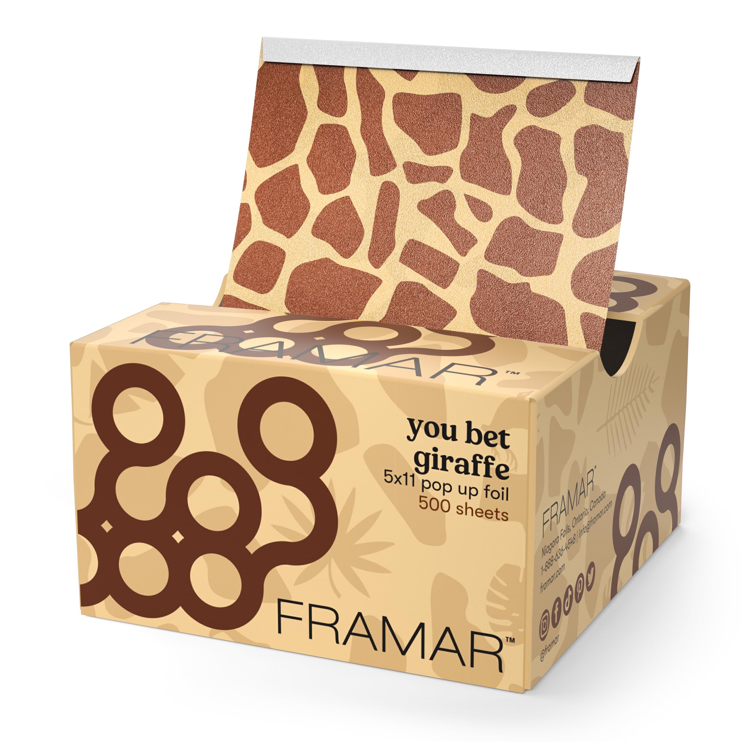 Framar Giraffe Hair Foils for Highlighting - 500 Non-Slip Aluminum Foil Sheets for Salon Stylists | Professional Hair Dye Supplies & Pop-Up Foils | Perfect for Balayage, Ombre & Highlighting Techniques