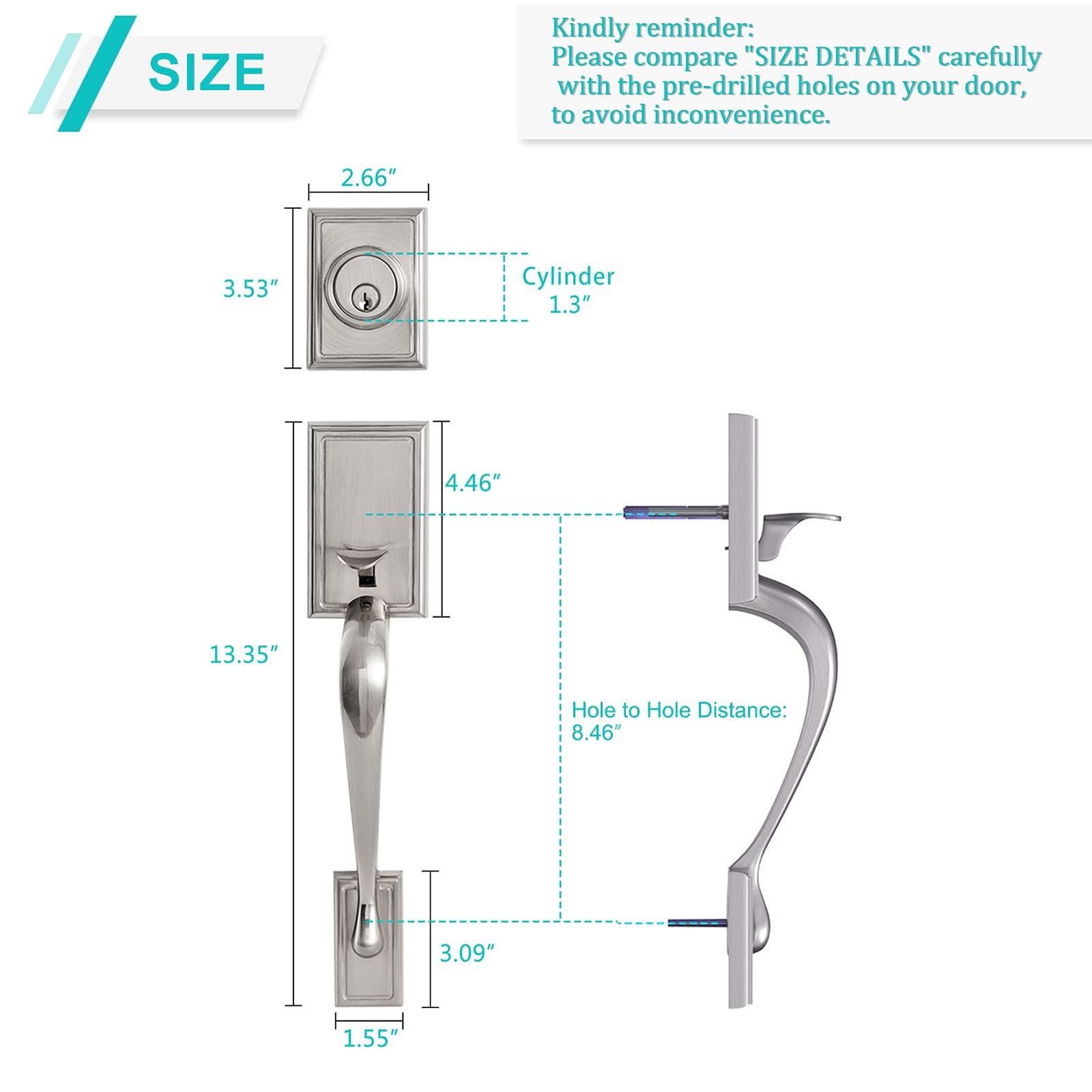 Heavy Duty Double Door Handleset with Dummy Handle - Satin Nickel Front Entry Lever Lock Set S117 for Home & Office Security | Perfect for Front Doors, Bedrooms, and Office Entrances
