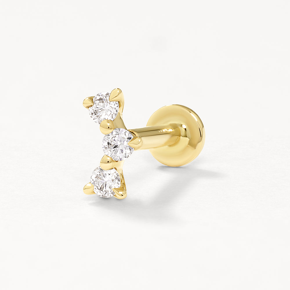 10K Gold Lab-Grown Diamond Trio Bar Helix Single Stud Earrings - Elegant & Hypoallergenic for Everyday Wear & Special Occasions