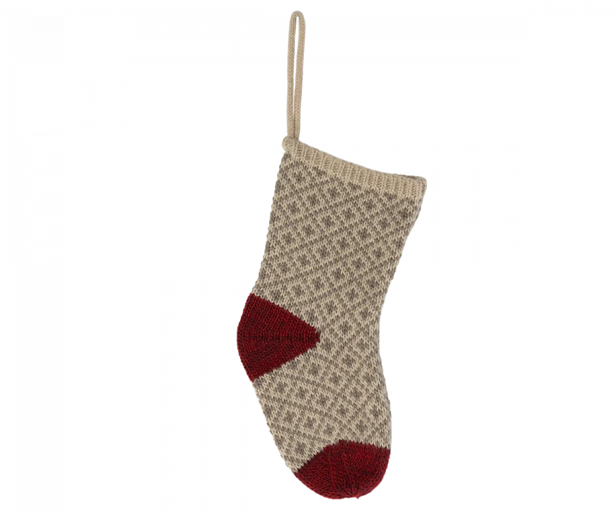 Maileg Soft Grey Christmas Stocking - Cozy Holiday Decor for Fireplace, Gift Exchange & Festive Home Styling