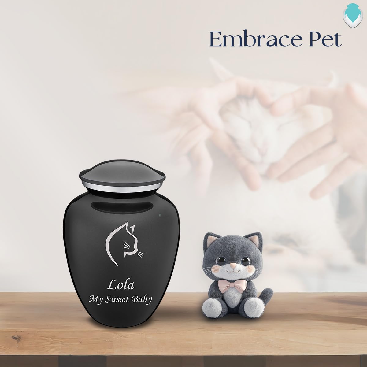 Personalized Engraved Cat Cremation Urn - Medium Embrace Pet Urn for Ashes (Charcoal) | Memorial Keepsake for Beloved Feline Companion | Perfect for Home Display or Burial Ceremony