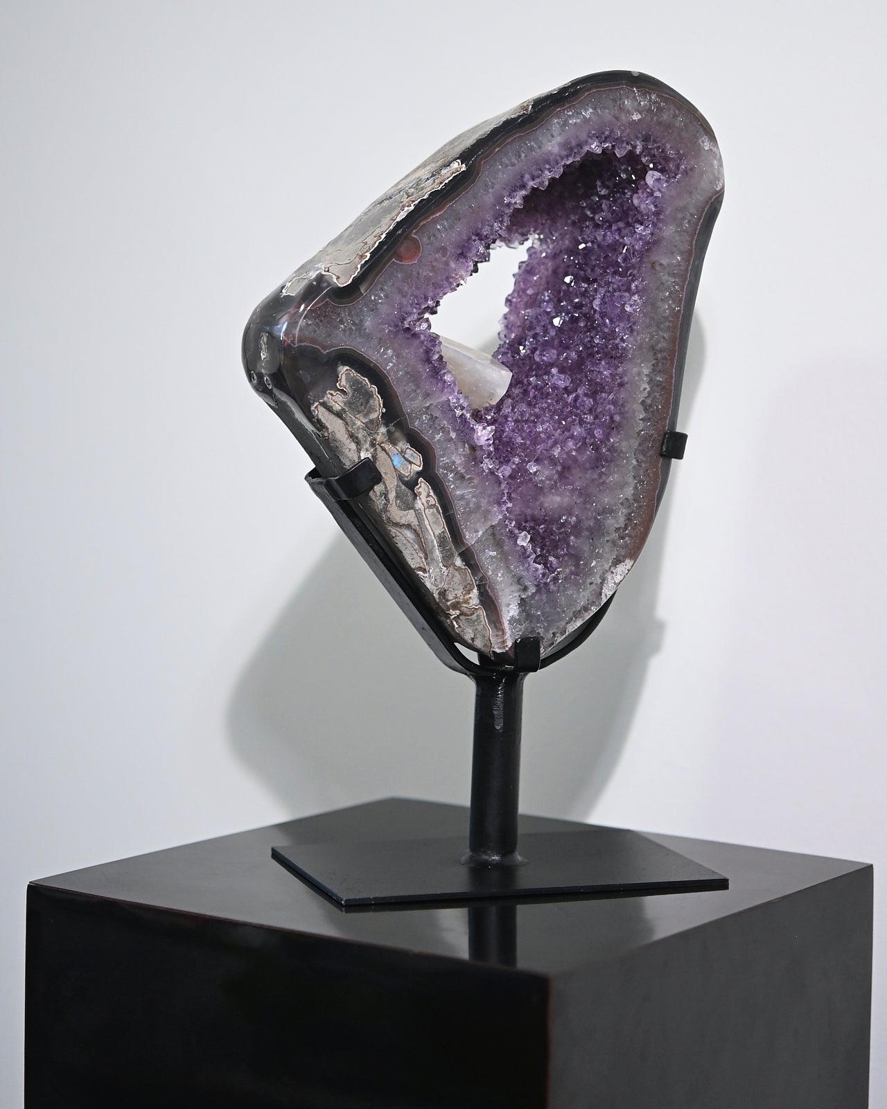 Natural Amethyst with Calcite Geode Crystal on Display Stand - 11 lbs Large Healing Stone for Home Decor, Meditation & Spiritual Gifts
