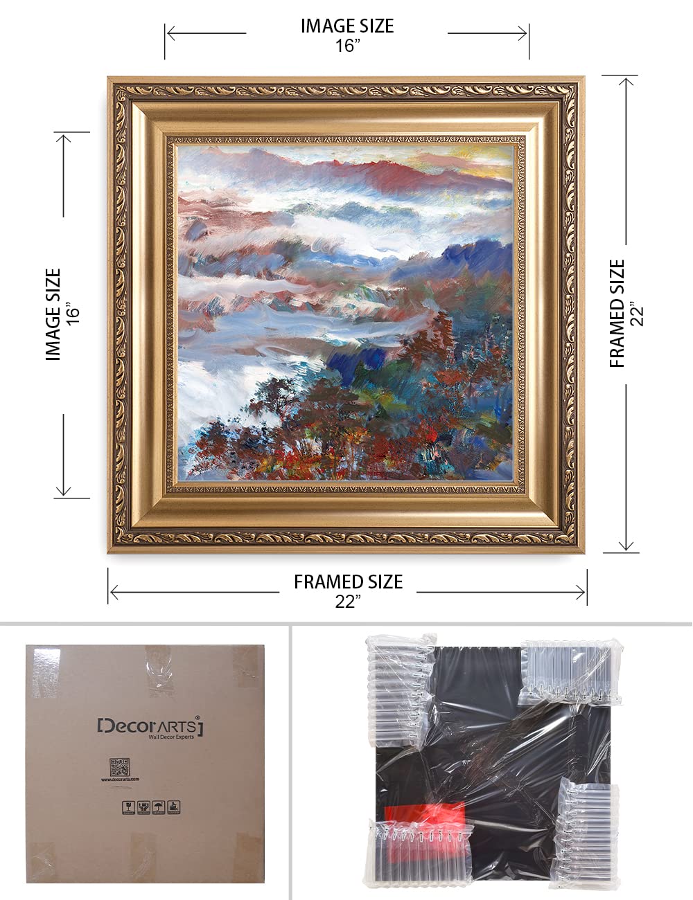 DECORARTS - David Ma Mountain Overlook Abstract Landscape Wall Art Print in Classic Golden Frame, 22x22 Inches, Ready to Hang - Perfect for Living Room, Bedroom & Office Decor