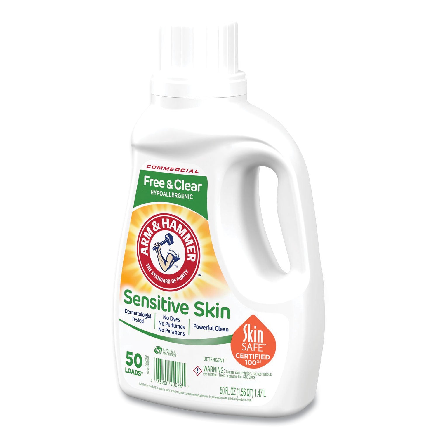 Arm & Hammer™ HE Compatible Liquid Laundry Detergent - Unscented, 50 Loads (50 oz Bottle, 8/Carton) | Gentle on Skin, Ideal for Sensitive Skin & Baby Clothes | High Efficiency Washer Safe