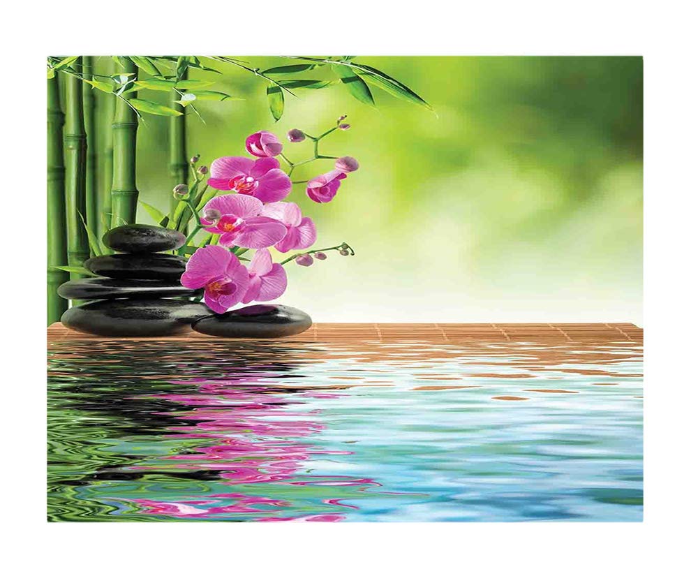 55x30 Inches Orchid Flower Stone Oriental Culture Wall Mural - Peel and Stick Self-Adhesive Wallpaper, Removable Large Wall Sticker for Home & Office Decor - Perfect for Living Room, Bedroom, Spa, Yoga Studio and Meditation Space