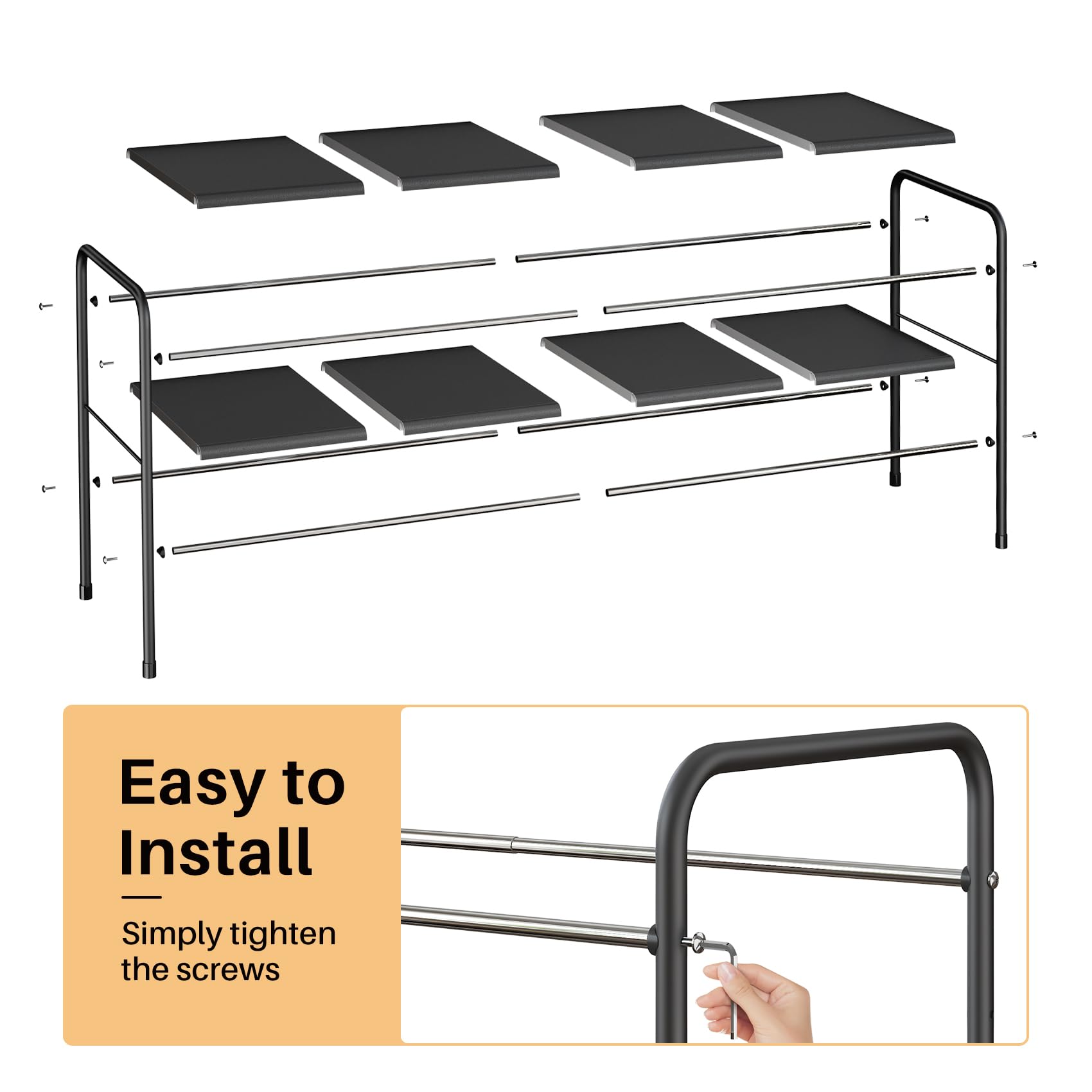 Expandable 2-Tier Metal Shoe Rack for Small Spaces - Adjustable Closet Door Shoe Organizer for Entryway, Garage & Hallway - Easy to Clean & Prevent Soil Detachment | Perfect for Apartment Living & Space-Saving Storage
