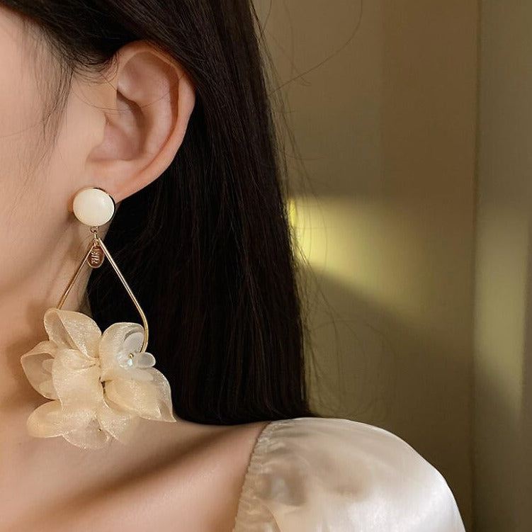 Large Flower Petal Chiffon Drop Earrings for Women | Elegant Bohemian Dangle Earrings HE5085 | Perfect for Weddings, Parties & Special Occasions