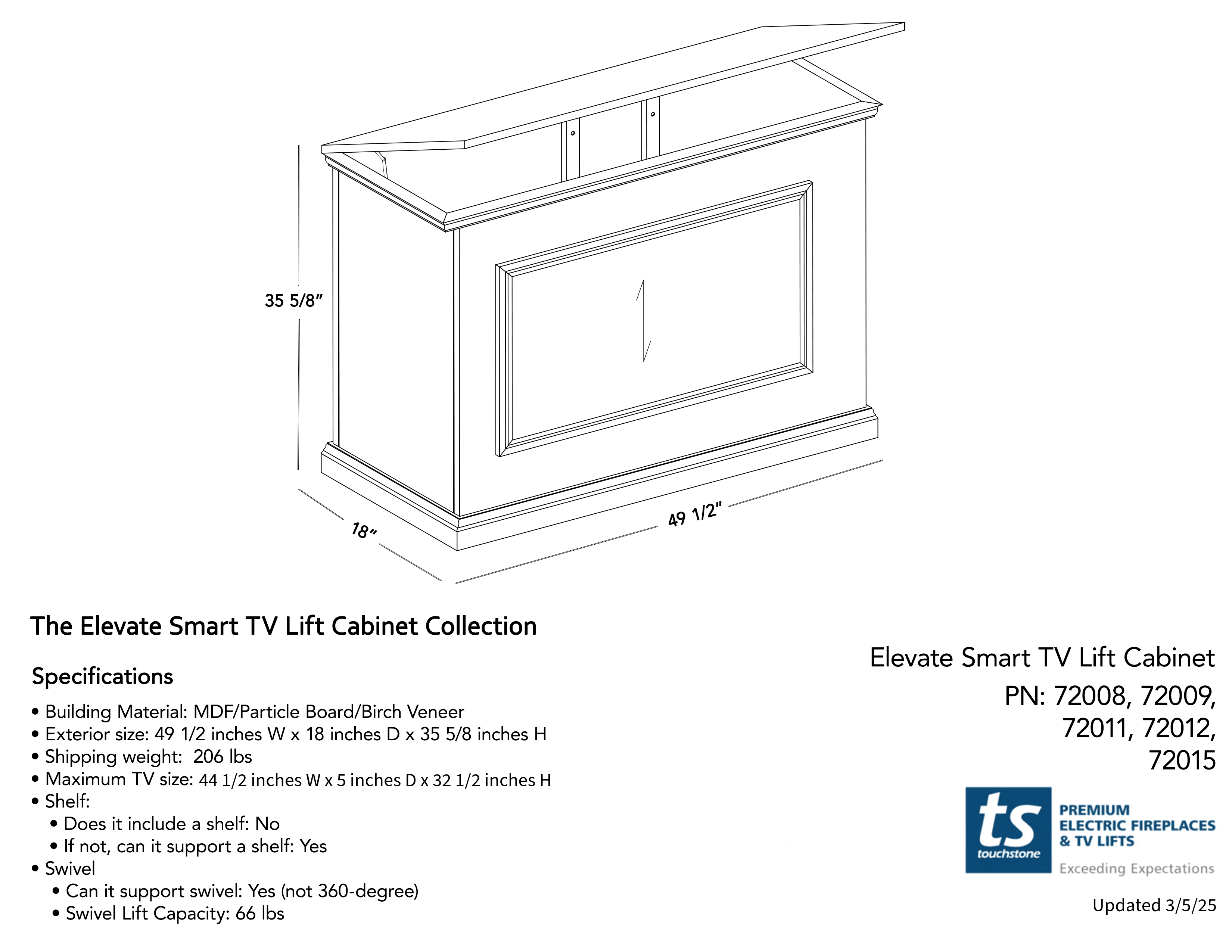Honey Oak Smart TV Lift Cabinet for 50 Inch Flat Screen TVs - The Elevate 72009 - Perfect for Living Room, Bedroom & Home Theater Entertainment Setup