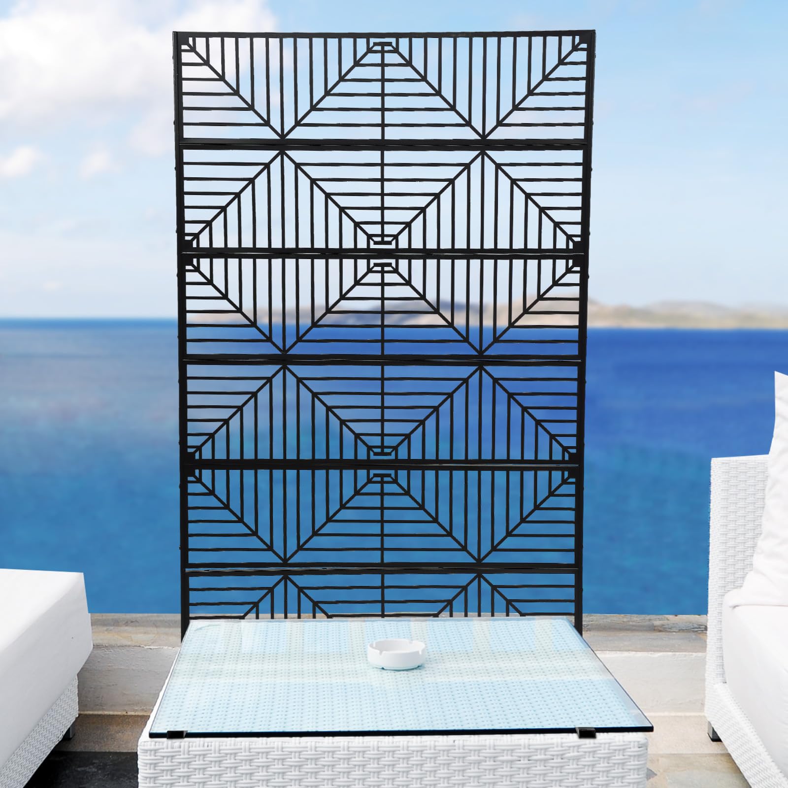 Freestanding Metal Privacy Screens for Outdoor & Indoor Use - Decorative Room Divider, Patio Fence, Balcony Screen with Stand (Stripe Design) - Perfect for Poolside, Garden, and Home Decor