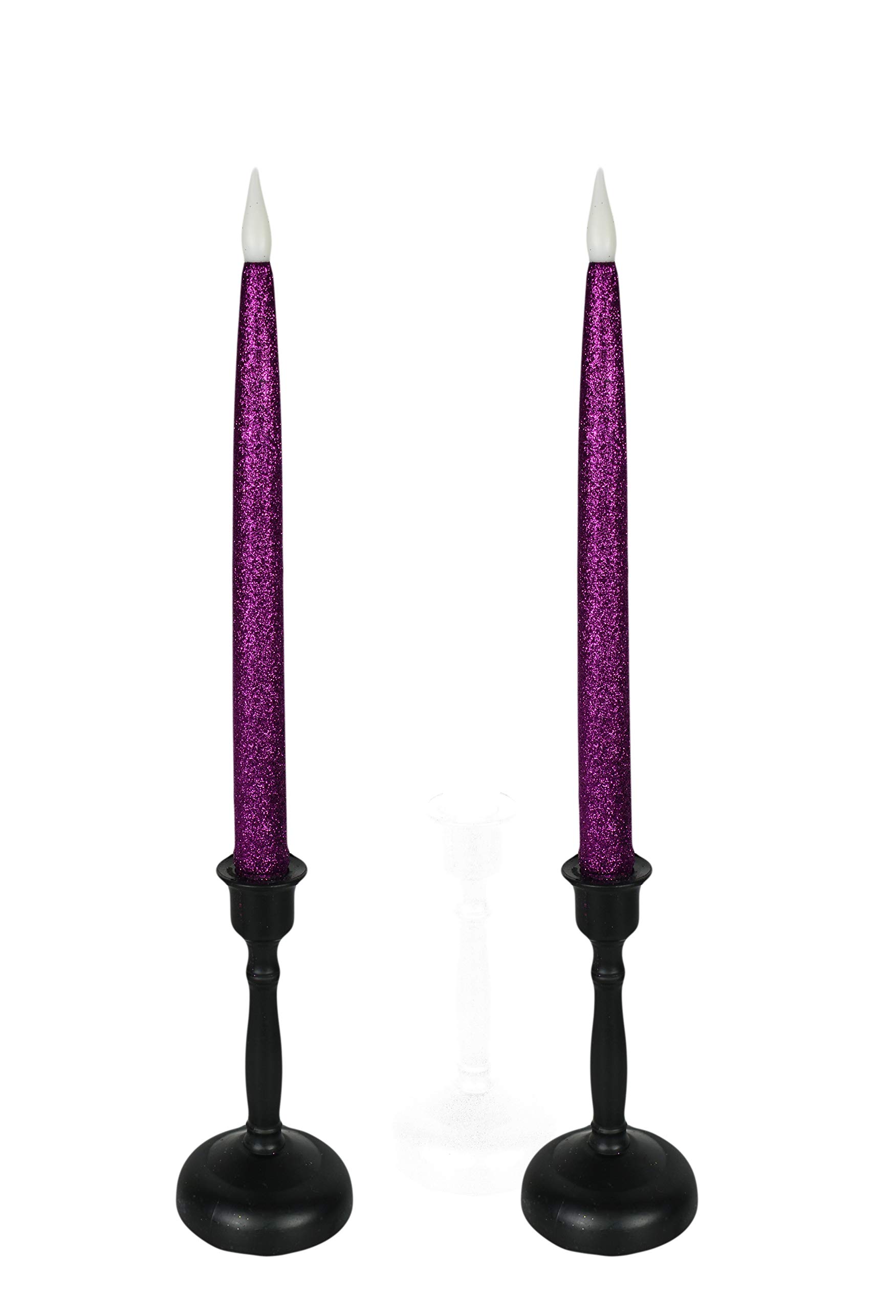 Purple Flameless Halloween Candles - Set of 2 Glittered Taper Candles for Spooky Home Decor