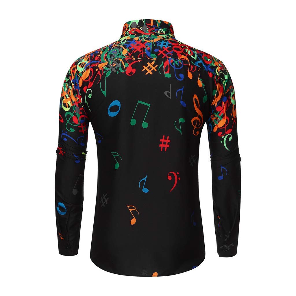 Men's Long Sleeve Casual Shirt with Musical Note Pattern - Stylish Novelty Top for Dressy or Everyday Wear - Perfect for Concerts, Parties, and Office Casual Fridays