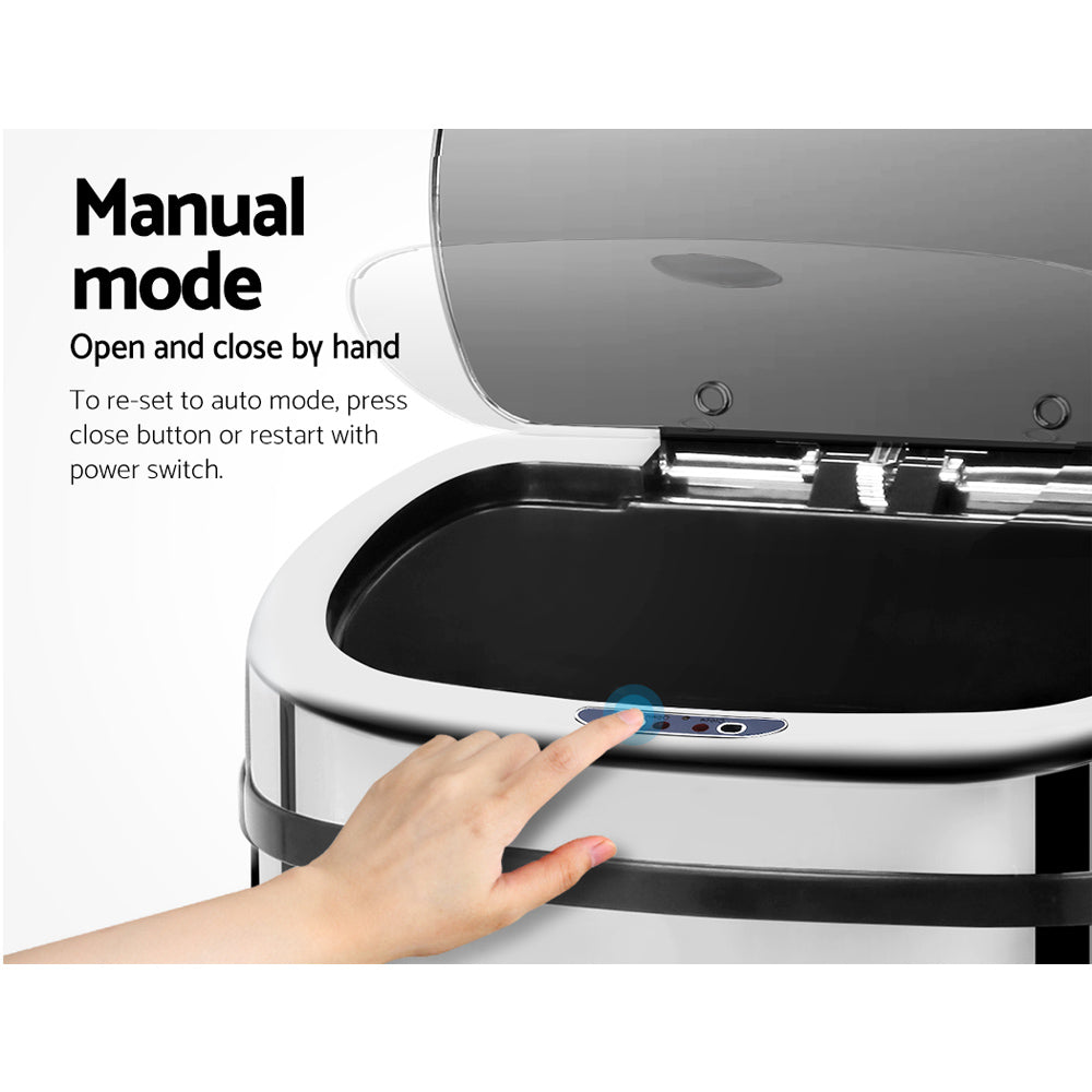50L Stainless Steel Motion Sensor Trash Can - Automatic Touchless Kitchen & Office Garbage Bin with Lid