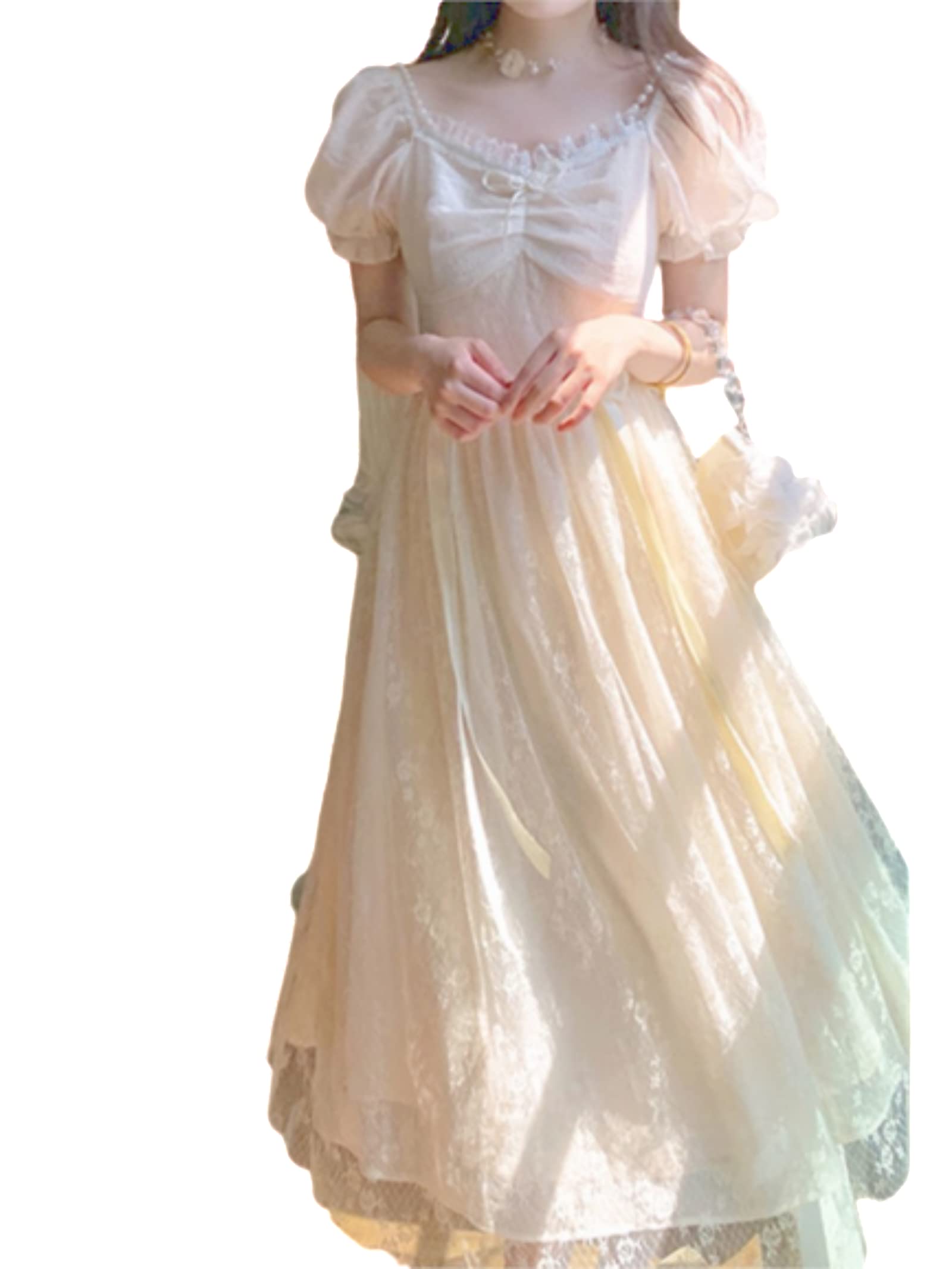 Elegant Victorian Lace-Up Princess Dress for Women - Vintage Long Fairy Party Gown, Spring Wedding Midi Dress - Perfect for Bridal Showers, Tea Parties & Renaissance Fairs