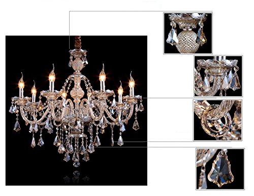 8-Light K9 Crystal Chandelier - Modern Luxury Candle Pendant Ceiling Lamp in Cognac - 31x28 Inch for Dining Room, Living Room, Bedroom & Hallway - Perfect for Home Decor, Wedding Gifts & Luxury Interior Lighting