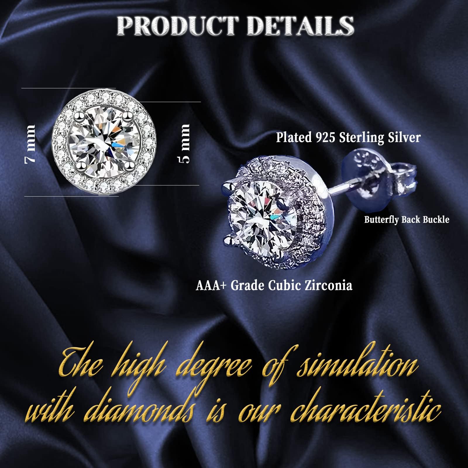 Cubic Zirconia Stud Earrings for Women & Men - 925 Sterling Silver Simulated Diamond CZ Earrings - Perfect for Weddings, Parties & Everyday Elegance