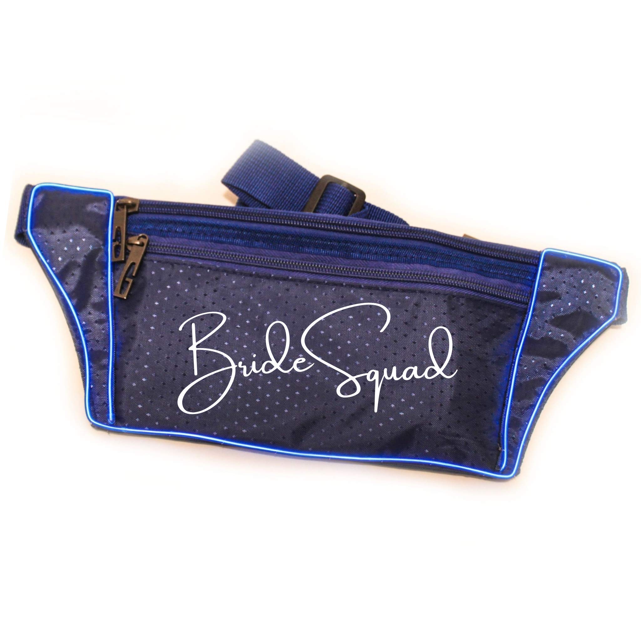 Glow in The Dark Bride Squad Fanny Pack - LED Light Up Waist Bag for Bachelorette Party, Wedding, Music Festival & Night Out (Blue)