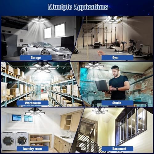 200W LED Garage Light 22000LM, 6+1 Panel Deformable Ceiling Light 6500K E26 - Super Bright for Garage, Workshop, Basement, Attic (4 Pack) - Ideal for Auto Repair, DIY Projects & Storage Areas
