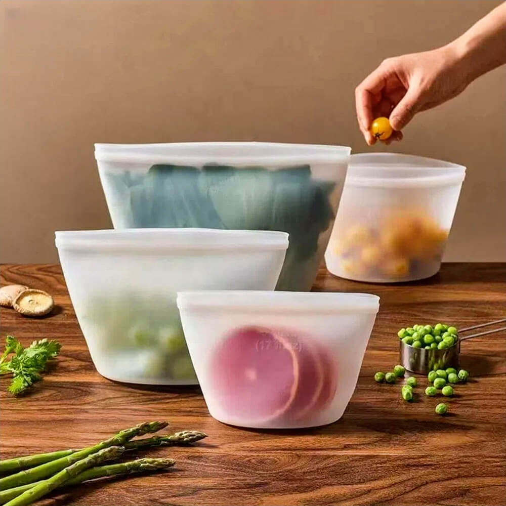 **Ora Reusable Silicone Food Storage Bags - Eco-Friendly, Leak-Proof, Freezer & Dishwasher Safe - Set of 3 (Small, Medium, Large) - Perfect for Meal Prep, Snacks, and Leftovers**