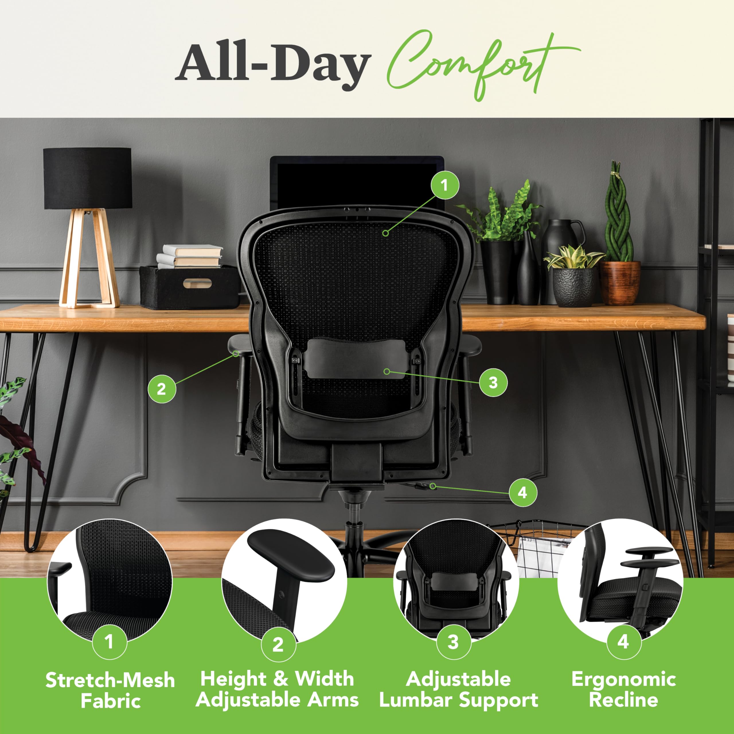 HON Big and Tall Executive Chair - Ergonomic Mesh Office Chair with Adjustable Arms, Lumbar Support & Tilt Function, Black (VL705) - Perfect for Home Office, Gaming & Professional Workspaces