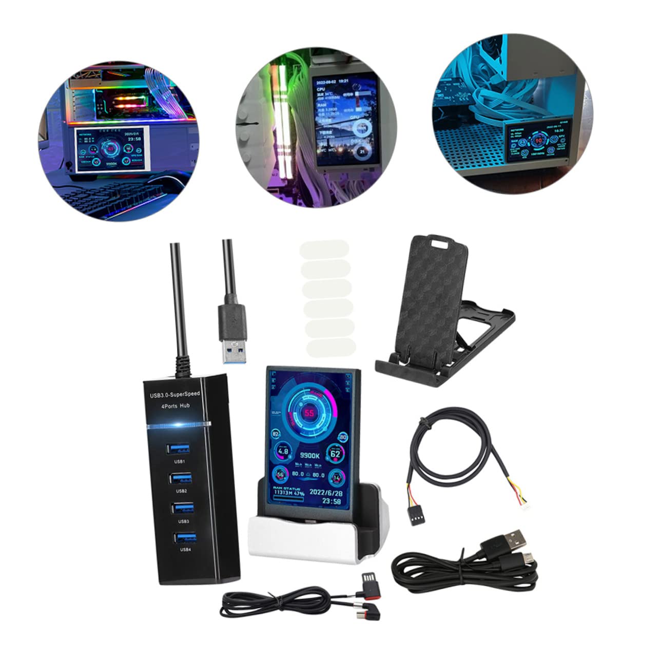CIYODO Mini Secondary Screen for PC - Computer Case Monitor Display CPU GPU Temp HDD Data Network Usage - Perfect for Gaming Rigs, Workstations & Home Office Setups